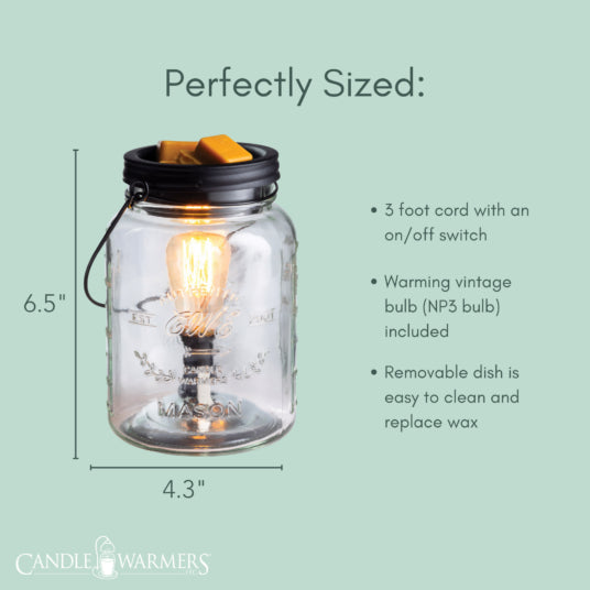 Glass Mason Jar Vintage Style Bulb Illumination Fragrance Warmer